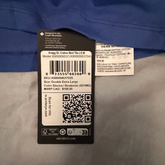 BNWT - Arc'Teryx Krag SL Cotton Bird Long Sleeve - Picture 3 of 5